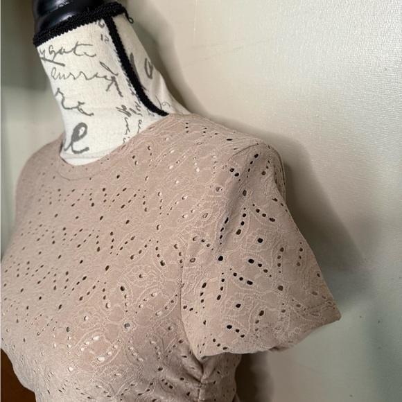 Cream and Tan Eyelet Crop Top with Short Sleeves NWT - Picture 7 of 7